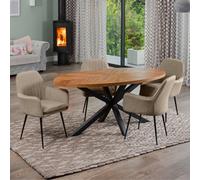 Dosenna Oval Dining Table Set With 4 Carrara Fabric Chairs - Brown
