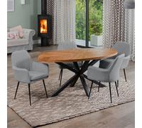 Dosenna Oval Dining Table Set With 4 Carrara Fabric Chairs - Grey
