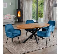 Dosenna Oval Dining Table Set With 4 Carrara Velvet Chairs - Blue