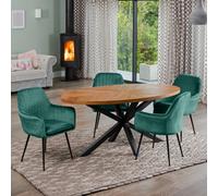 Dosenna Oval Dining Table Set With 4 Carrara Velvet Chairs - Green