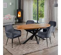 Dosenna Oval Dining Table Set With 4 Carrara Velvet Chairs - Grey