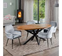 Dosenna Oval Dining Table Set With 4 Carrara Velvet Chairs - Silver