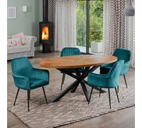 Dosenna Oval Dining Table Set With 4 Carrara Velvet Chairs - Teal