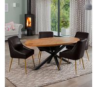 Dosenna Oval Dining Table Set With 4 Lograto Faux Leather Chairs - Brown
