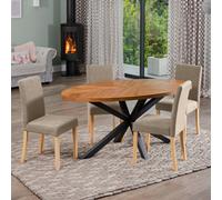 Dosenna Oval Dining Table Set With 4 Maiolo Fabric Chairs - Brown