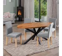 Dosenna Oval Dining Table Set With 4 Maiolo Fabric Chairs - Grey