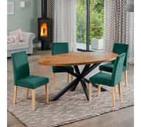 Dosenna Oval Dining Table Set With 4 Maiolo Velvet Chairs - Green