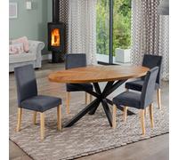 Dosenna Oval Dining Table Set With 4 Maiolo Velvet Chairs - Grey