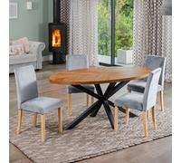 Dosenna Oval Dining Table Set With 4 Maiolo Velvet Chairs - Silver
