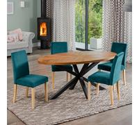 Dosenna Oval Dining Table Set With 4 Maiolo Velvet Chairs - Teal