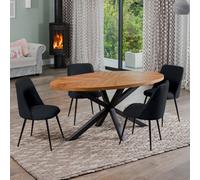 Dosenna Oval Dining Table Set With 4 Morandi Fabric Chairs - Black