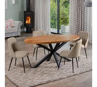 Dosenna Oval Dining Table Set With 4 Morandi Fabric Chairs - Brown