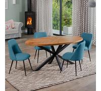 Dosenna Oval Dining Table Set With 4 Morandi Fabric Chairs - Teal