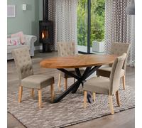 Dosenna Oval Dining Table Set With 4 Pienza Fabric Chairs - Brown