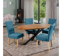 Dosenna Oval Dining Table Set With 4 Pienza Fabric Chairs - Teal