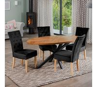 Dosenna Oval Dining Table Set With 4 Pienza Velvet Chairs - Black