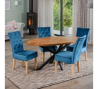 Dosenna Oval Dining Table Set With 4 Pienza Velvet Chairs - Blue