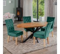 Dosenna Oval Dining Table Set With 4 Pienza Velvet Chairs - Green