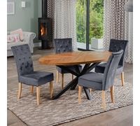Dosenna Oval Dining Table Set With 4 Pienza Velvet Chairs - Grey