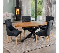 Dosenna Oval Dining Table Set With 4 Ravenna Fabric Chairs - Black