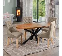 Dosenna Oval Dining Table Set With 4 Ravenna Fabric Chairs - Brown