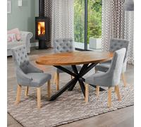 Dosenna Oval Dining Table Set With 4 Ravenna Fabric Chairs - Grey