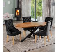 Dosenna Oval Dining Table Set With 4 Ravenna Velvet Chairs - Black