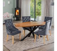 Dosenna Oval Dining Table Set With 4 Ravenna Velvet Chairs - Grey
