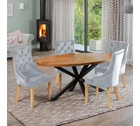 Dosenna Oval Dining Table Set With 4 Ravenna Velvet Chairs - Silver
