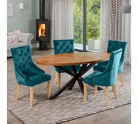 Dosenna Oval Dining Table Set With 4 Ravenna Velvet Chairs - Teal