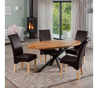 Dosenna Oval Dining Table Set with 4 Rimini Faux Leather Chairs Artemis Home Brown One Size