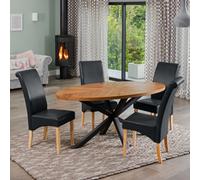 Dosenna Oval Dining Table Set With 4 Rimini Faux Leather Chairs - Grey