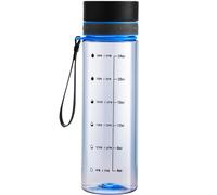 Doseno Reusable Water Bottle, 28OZ Clear Plastic Bottle with Time Marker, Ideal for Travel, Hiking, Gym, Fruit Infusion, Blue