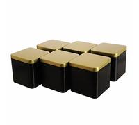 Dosenritter | 6 x elegant square tea caddy/storage tin, black gold, aroma-proof made of metal for 150g of tea each | 9 x 9 x 9 cm (H,W,D) | ideal as a spice tin
