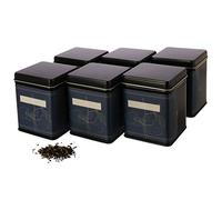 Dosenritter | 6x classic square tea tin, stackable, aroma-tight made of metal for 140g Earl Grey each, incl. 6 floral labels | 9.8x7.6x7.6 cm (H,W,D) ideal as a flour, rice or biscuit tin