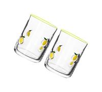 DOSERTY 2 Lemon Pattern Glass Cups 14oz Elegant Fruit Pattern Ideal for Cocktails Hour Dinner Parties Kitchen Essential Vintage Homes Drinkware Set