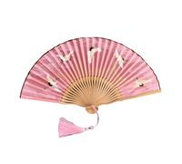 DOSERTY Exquisites Handmade Folding Hand Fan Bamboos Silk Showcasing Aesthetic Suitable For Traditional Art And Lifestyle Cranes Pattern