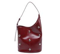 DOSERTY Fashionable PU Leather Shoulder Bag For Women Rivets Beads Studded Bucket Shape Underarm Handbag With Roomy Compartment Large Capacity Underarm Bag