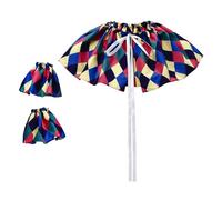 DOSERTY Festive Rainbow Checkered Clown Costume Essentials With Detachable Collar & Cuffs For Stage Outfits Clown Collar And Cuffs Set