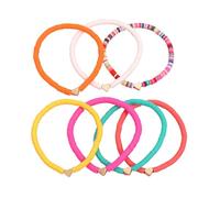DOSERTY Set of 7 Soft Pottery Multicolored Heart Anklets Playful Heart Bead Foot Chain Assortment Soft Clay Ankle Charm Stretchable Bead Anklet