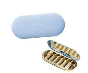 Dosey 7 Day Pill Compact Travel Pill Organizer - Pill Case with 7 Pill Compartments for Medicine Storage & Protection - Stylish & Elegant Medication Organizer with Mirror (Blue)