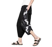 DOSLAVIDA Men's Linen Harem Capri Pants Lightweight Elastic Waist Wide Leg Cropped Trousers Casual Loose Beach Capris, White2, 3X-Large