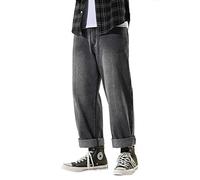 DOSLAVIDA Men's Work Jeans Casual Hip Hop Cargo Solid Color Loose Fit Straight Wide Leg Cotton Denim Pants with Zipper, Grey, 3X-Large
