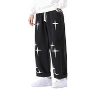 DOSLAVIDA Men's Work Jeans Casual Hip Hop Cargo Solid Color Loose Fit Straight Wide Leg Cotton Denim Pants with Zipper, H-black, Small