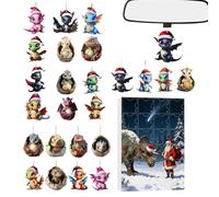 Doslilyy Countdown Calendar,2D Dinosaur 24 Days Home Decor - 2025 Fun Dragon Figures Christmas Decorations - for Tree Window Office Car Shops Shelf Desk Wreaths Holiday Kids Teens Adults