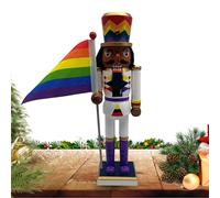 Doslilyy Nutcracker Statue Decor | Christmas Wood Nutcracker Sculpture - Holding Rainbow Flag Traditional Display Props for Windowsill Bookshelf Mantel Nights
