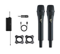 Doslnlya Metal Wireless Microphone Dual UHF Handheld Wireless Moving Coil Microphone System with Rechargeable Receiver Rechargeable Microphone for Sing, DJ, Wedding, Party, Mixer