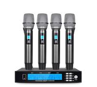 Doslnlya NG-4 Wireless Microphone System, 4-Channel UHF, with 4 Handheld Wireless Metal Moving Coil Microphones, 100M Reception 4 Microphones Simultaneously, for Meetings, Shows, Hosts, KTV and More