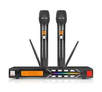 Doslnlya NG-99 Wireless Microphone System with Two Metal Microphones,UHF Handheld Wireless Moving Coil Gradient Colored Microphone for Home Karaoke, Conference, Party, Church, DJ, Wedding