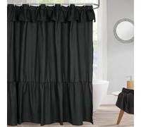 DOSLY IDÉES Ruffled Farmhouse Shower Curtain,Black Fabric,Country and Chic Style,72x72 in